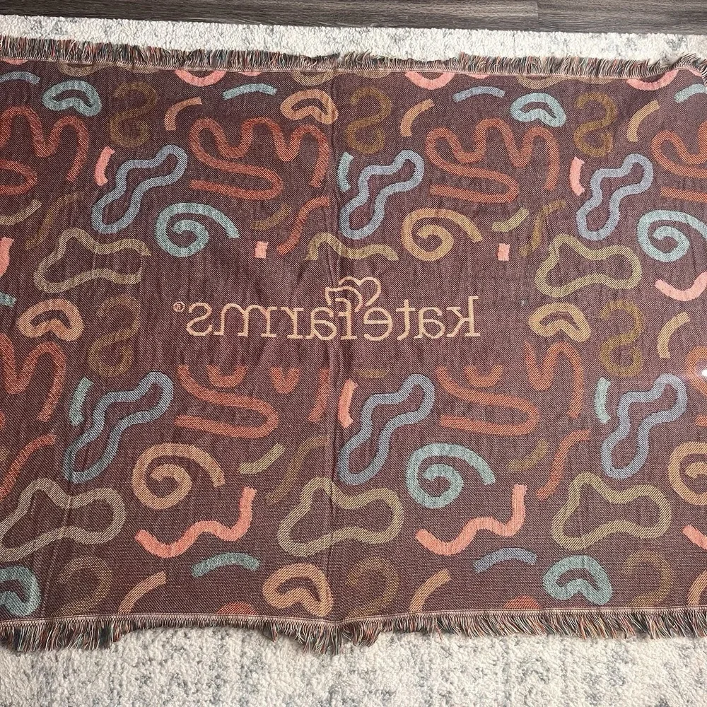Rare Throw Tapestry Blanket Abstract 68 x 48 Colorful Squiggly Fringe